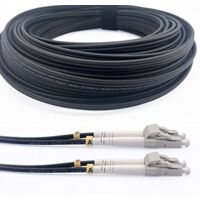 Elfcam - 20m Câble à Fibre Optique en Acier Blindé pour Extérieur et Intérieur LC/UPC à LC/UPC OM3 Multimode Duplex 50/125um Noir