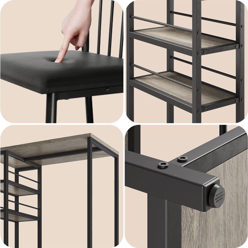 Ensemble Table De Bar Bealife Avec 2 Tabourets - Table Haute Cuisine Avec étagères Et Porte-bouteilles