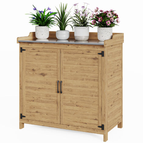 Bealife – Table de rempotage 98x95x48 cm – Armoire de jardin en bois sapin massif – Surface de travail en métal – Capacité 70 kg