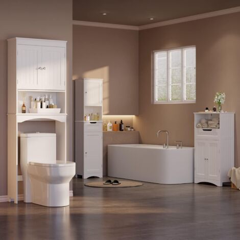 Meuble De Rangement WC Bealife Avec 2 Portes - Étagères Réglables Blanc - Optimiseur D'Espace Salle De Bain