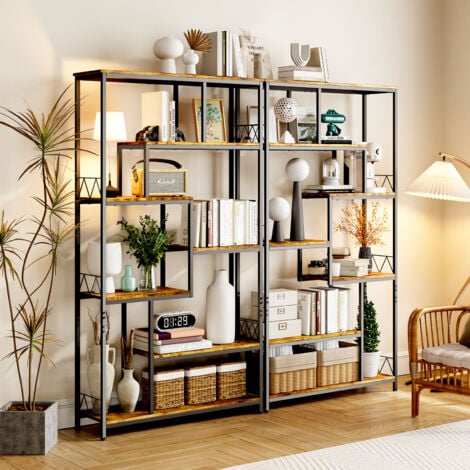 Bibliothèque Bealife Étagère de Rangement 7 Niveaux Cadre en Métal Pieds Réglable 100 x 30 x 180 cm Marron