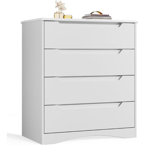 Bealife Commode Chambre 4 Tiroirs Meuble de Rangement Chambre Salon Porche Poignée Intégrée Dispositif Anti-trébuchement