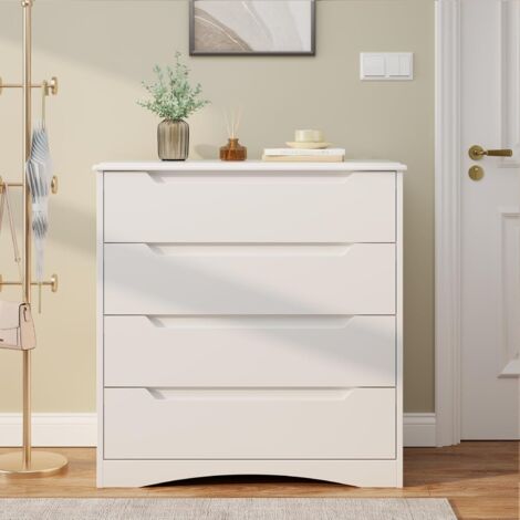 Bealife Commode Chambre 4 Tiroirs Meuble de Rangement Chambre Salon Porche Poignée Intégrée Dispositif Anti-trébuchement