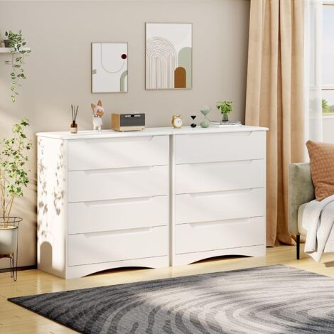 Bealife Commode Chambre 4 Tiroirs Meuble de Rangement Chambre Salon Porche Poignée Intégrée Dispositif Anti-trébuchement