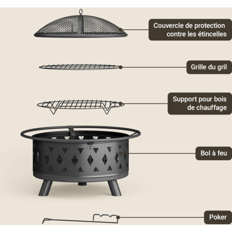 Brasero Extérieur - Bealife - Carré - Grille de Protection Pare-étincelles - Acier - Poêle à