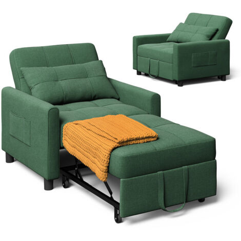 Bealife Fauteuil Convertible Vert Menthe Canapé Lit 1 Place Modulable Chaise Longue Coussin Réglable Rangement et Roulette Pliante (1/5)