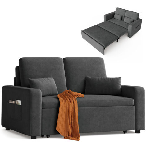 Canapé Convertible Bealife Canapé Lit 2 Place 2 Oreillers 2 Poches Latérales Fauteuil Chaise Longue Roues Pliantes 147 x 82 x 87 cm