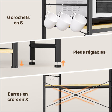 Bealife Étagère Cuisine 5 Niveaux Style Industriel - Avec Crochets Et Panier Fil 80.5x40.1x169.2cm Noir