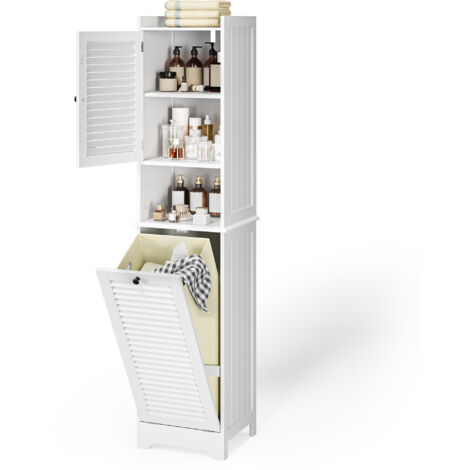 Colonne de Salle de Bain Bealife Meuble Rangement Étagères Réglables avec 1 Panier à Linge Amovible 1 Niche 1 Porte Blanc 40 x 36,5 x 170 cm