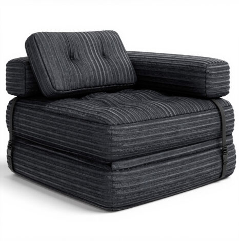 Bealife – Canapé convertible 1 place avec appuie-tête en L – Velours côtelé gris foncé – Dimensions 85 x 85 cm – Charge maximale 240 kg