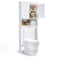 Bealife – Meuble de rangement salle de bain au-dessus des toilettes – Étagère réglable 168x60x24 cm – Panneau MDF blanc – Ferrure anti-basculement