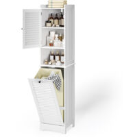 Colonne de Salle de Bain Bealife Meuble Rangement Étagères Réglables avec 1 Panier à Linge Amovible 1 Niche 1 Porte Blanc 40 x 36,5 x 170 cm