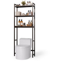 Étagère de Rangement de Salle de Bain à 3 Niveaux Bealife Meuble en Bambou pour Machine à Laver Toilettes 63 x 26 x 170 cm Black