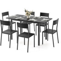 Ensemble Table et Chaises Bealife avec 6 chaises et 1 Table à Manger Extensible à Cadre Métallique Noir 140 x 70 x 77 cm