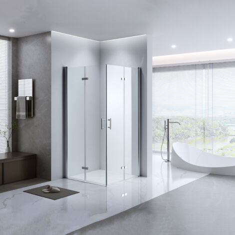 LEMMO Duschkabine Eckeinstieg 80x90,NANO Glas Dusche Falttür Duschwand Duschabtrennung,H 185cm