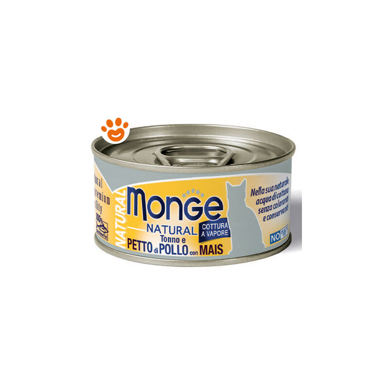 Monge Gatto, Tonno Naturale 80gr - Tonno Petto di Pollo con Mais