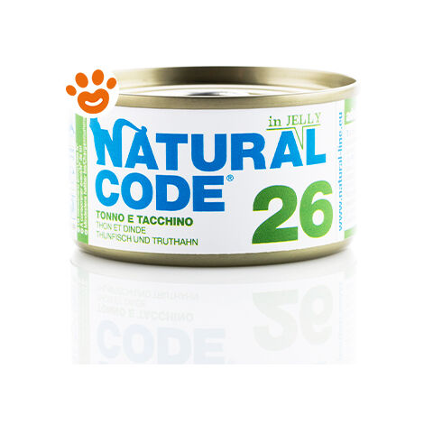 Natural Code Gatto Adulto, in Lattina 85gr 26 Tonno e Tacchino in Jelly