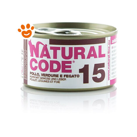 Natural Code 15 Cat Adult al Pollo, Verdure e Fegato  - Natural Code 15 Cat Adult al Pollo, Verdure e Fegato - Lattina Da 85 Gr