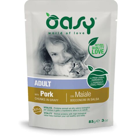 Oasy Cat Bocconcini in Salsa Adult con Maiale - Confezione da 85 Gr