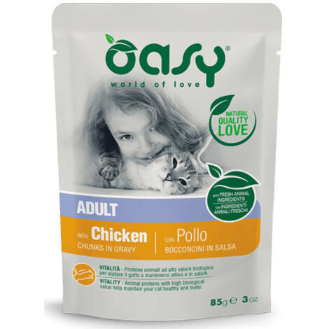 Oasy Cat Bocconcini in Salsa Adult con Pollo - Oasy Cat Bocconcini in Salsa Adult con Pollo - Bustina Da 85 Gr