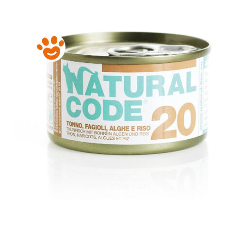 Natural Code Gatto Adulto, in Lattina 85gr 20 Tonno e Fagioli Alghe Riso