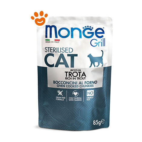 Monge Grill Gatto, Busta da 85gr Sterilizzato, Trota