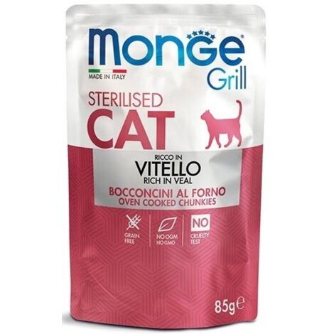 Monge Grill Cat Adult Sterilised Vitello  - Monge Grill Cat Adult Sterilised Vitello - Bustina Da 85 Gr
