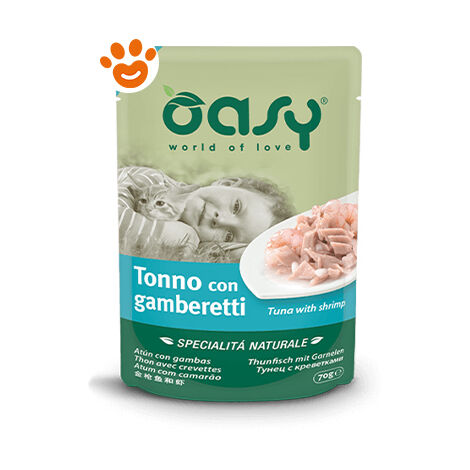 Oasy Cat Specialità Naturali Tonno con Gamberetti  - Oasy Cat Specialità Naturali Tonno con Gamberetti - Lattina Da 70 Gr