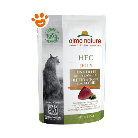 Almo Nature HFC Gatto, Filetto in busta 55gr - Filetto di Tonno e Alghe Jelly