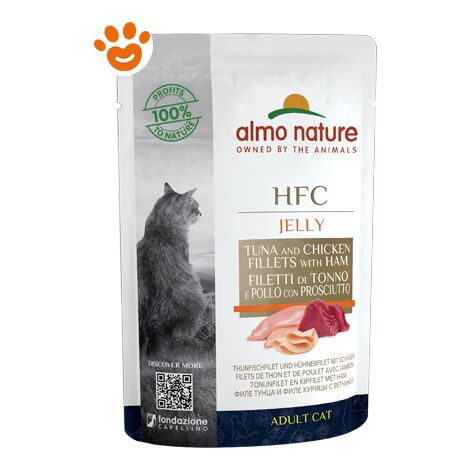 Almo Nature Gatto HFC Jelly busta 55gr Filetto di Tonno e Pollo Con Prosciutto