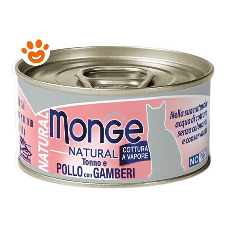 Monge Gatto, Tonno Naturale 80gr - Tonno Pollo con Gamberetti