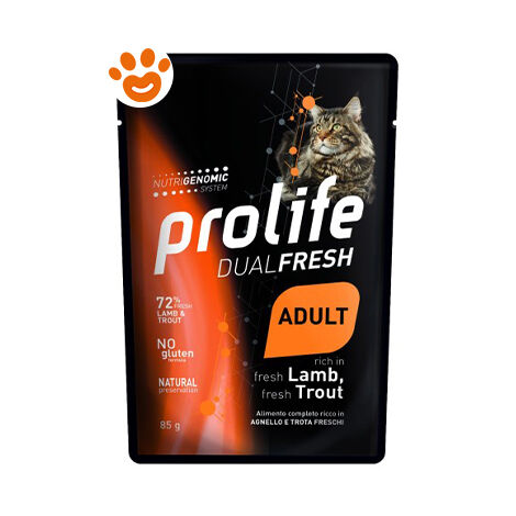 Prolife Cat Dualfresh Adult Agnello e Trota  - Prolife Cat Dualfresh Adult Agnello e Trota - Bustina Da 85 Gr