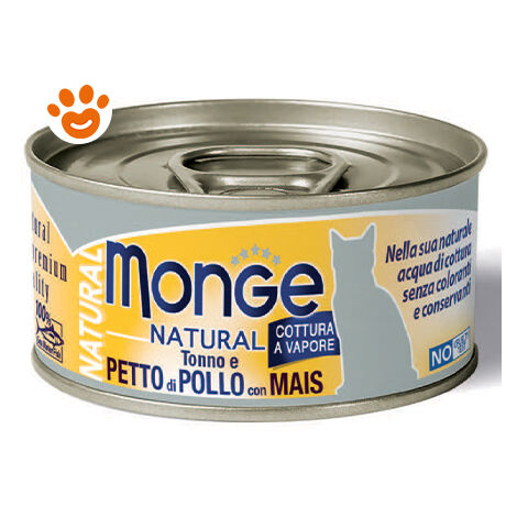 Monge Gatto, Tonno Naturale 80gr - Tonno Petto di Pollo con Mais