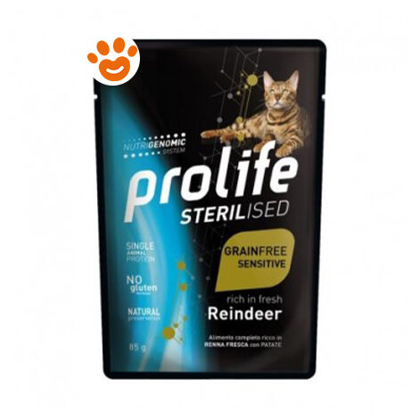 Prolife Cat Sterilized Grainfree Sensitive Renna  - Prolife Cat Sterilized Grainfree Sensitive Renna - Bustina Da 85 Gr