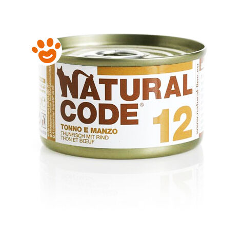 Natural Code Gatto Adulto, in Lattina 85gr 12 Tonno e Manzo