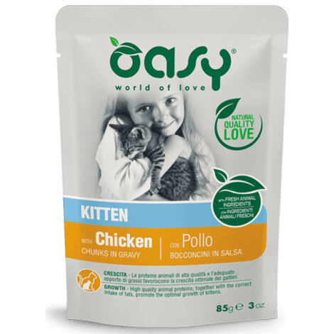 Oasy Cat Bocconcini in Salsa Kitten con Pollo  - Oasy Cat Bocconcini in Salsa Kitten con Pollo - Bustina Da 85 Gr