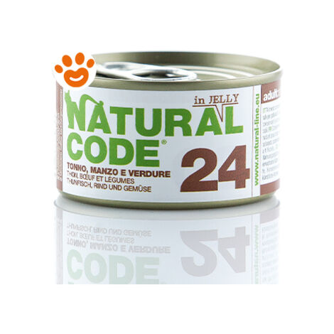 Natural Code 24 Cat Adult al Tonno, Manzo e Verdure in Jelly  - Natural Code 24 Cat Adult al Tonno, Manzo e Verdure in Jelly - Lattina Da 85 Gr