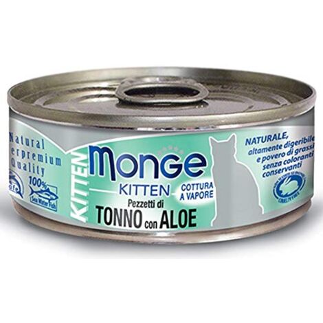 Monge Gatto, Tonno in Gelatina Lattina 80gr - Gattino, Pezzetti di Tonno Bonito e Aloe