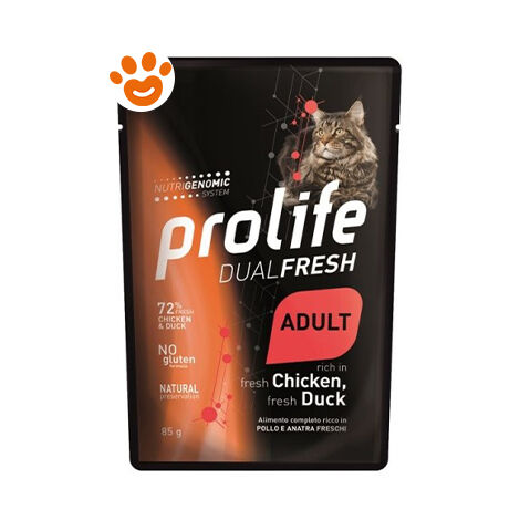 Prolife Cat Dualfresh Adult Pollo e Anatra  - Prolife Cat Dualfresh Adult Pollo e Anatra - Bustina Da 85 Gr