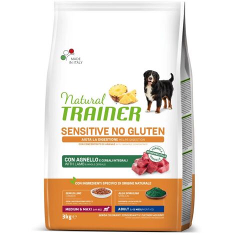Trainer Natural Dog Sensitive No Gluten Adult Medium Maxi Agnello - Trainer Natural Dog Sensitive No Gluten Adult Medium Maxi Agnello - Sacco Da 3 Kg