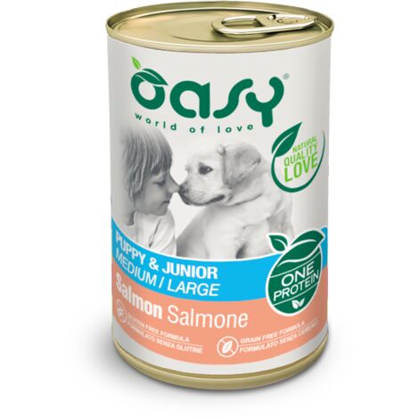 Oasy Dog One Protein Puppy e Junior Medium Large Salmone - Oasy Dog One Protein Puppy e Junior Medium Large Salmone - Lattina Da 400 Gr