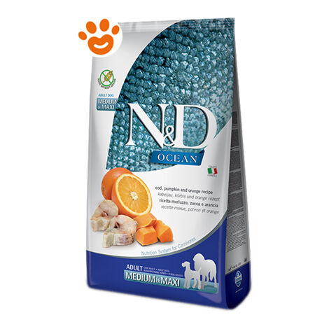 FARMINA CROCCHETTE PER CANI N&D GRAIN FREE MERLUZZO, ZUCCA E ARANCIA 12 KG ADULT MEDIUM/MAXI