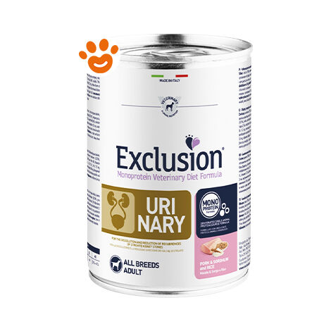 Exclusion Dog Diet Urinary Maiale Sorgo e Riso  - Exclusion Dog Diet Urinary Maiale Sorgo e Riso - Lattina Da 200 Gr