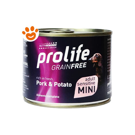 Prolife Dog Grainfree Sensitive Adult Mini Maiale e Patate  - Prolife Dog Grainfree Sensitive Adult Mini Maiale e Patate - Lattina Da 200 Gr
