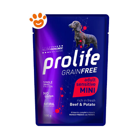 Prolife Dog Grainfree Sensitive Adult Mini Manzo e Patate  - Prolife Dog Grainfree Sensitive Adult Mini Manzo e Patate - Bustina Da 100 Gr