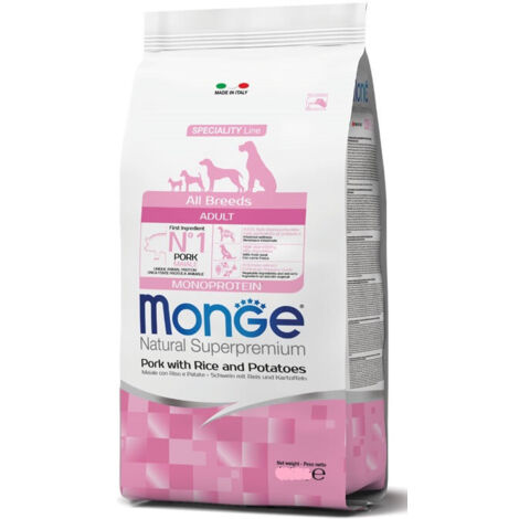 Monge Dog Natural Superpremium All Breeds Adult Maiale e Riso  - Monge Dog Natural Superpremium All Breeds Adult Maiale e Riso - Sacco Da 12 Kg