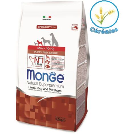 Monge Dog Natural Superpremium Puppy e Junior Mini Agnello  - Monge Dog Natural Superpremium Puppy e Junior Mini Agnello - Sacco Da 2,5 Kg