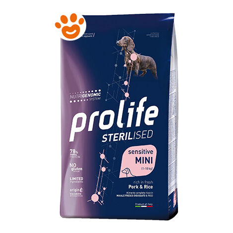 Prolife Dog Sterilised Sensitive Adult Mini Maiale e Riso  - Prolife Dog Sterilised Sensitive Adult Mini Maiale e Riso - Sacco Da 7 Kg