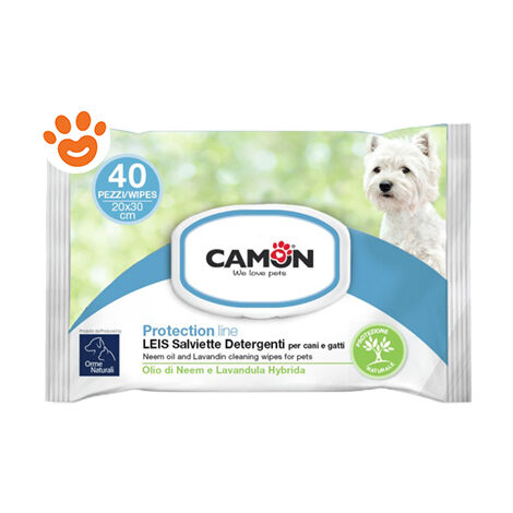Camon Dog Orme Naturali Salviette Detergenti Leis  - Camon Dog Orme Naturali Salviette Detergenti Leis - Confezioni Da 40 Salviette 20x30 Cm