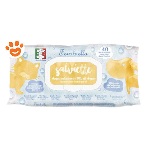 Ferribiella Dog & Cat Salviette Detergenti Acqua Micellare e Olio di Argan - Ferribiella Dog & Cat Salviette Detergenti Acqua Micellare e Olio di Argan - Confezione da 40 Salviette